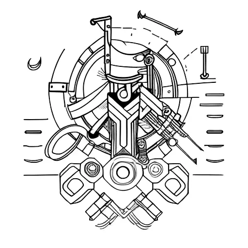 Create A Tattoo Design Featuring A Mechanic's Tools And A Norse Sword