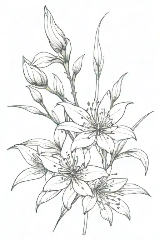 A Branch Of Lilac And A Branch Of Spider Lily Entwined Together