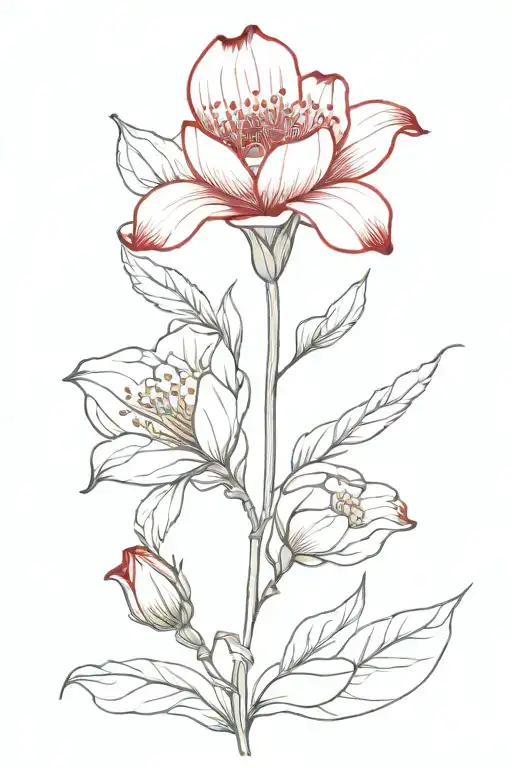 June And July Birth Flower With Red Details Intertwined