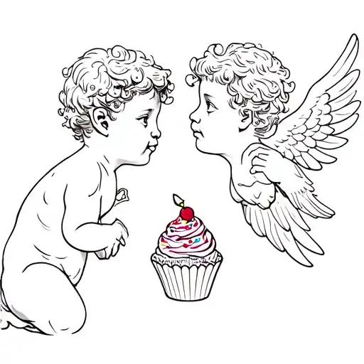 Cherub Male Angel And Cupcake With Sprinkles