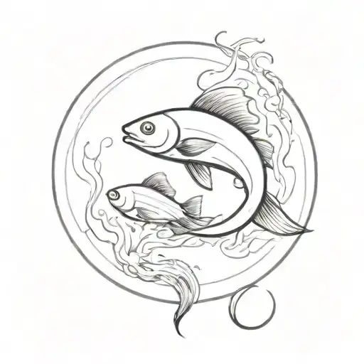 A Minimalist Tattoo Design Of A Fish Jumping Through A Ring Of Fire