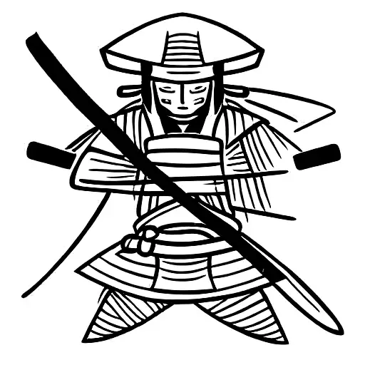 Ronin Samurai Warrior Holding Catana And Wearing Sensei Hat