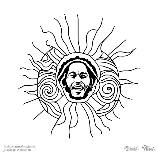 Rasta Colored Sun Setting Behind A Silhouette Of Bob Marley