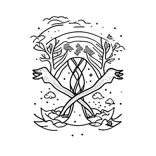 Anxiety And Adhd Awareness Ribbon Intertwined With A Calming Nature Scene