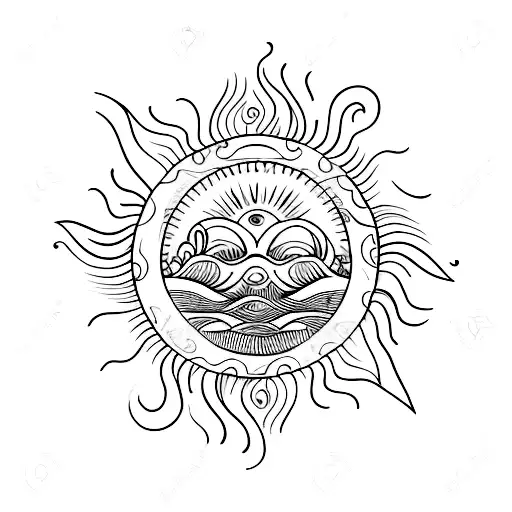 Boho Style Sun And Waves Tattoo With A Touch Of Latin American Flair