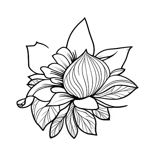 Magnolia Flower With Maple Leaf