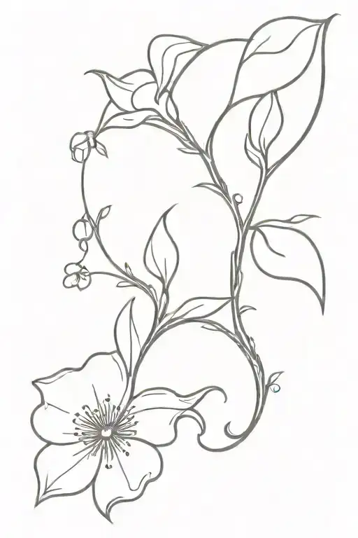 A Minimalist Design Of A Delicate Flower Blooming From A Vine