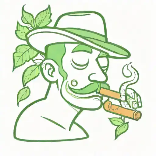 Funny Chartoon Wearing A Weird Hat Smoking A Cigar With Green Leaves Hanging Out Of The Cigar
