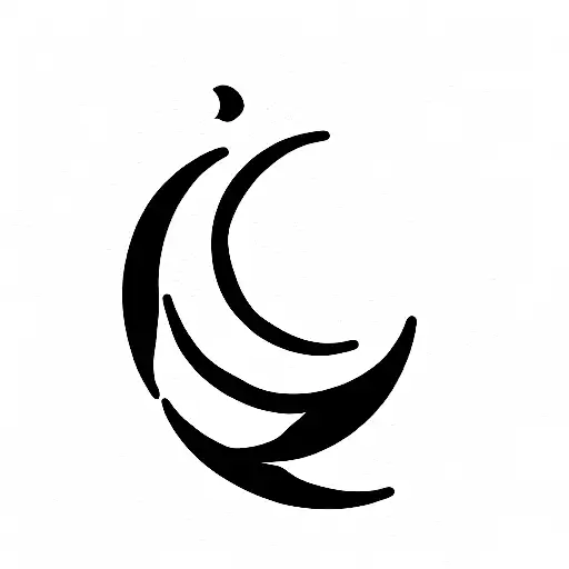 Crescent Moon Outline With Heartbeat And Moonflower Incorporating Within The Outline