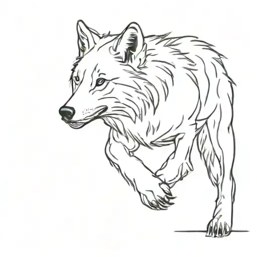 Running Wolf Left To Right Side View Full Body Little Lines
