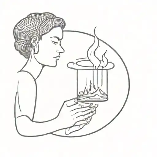Tatto Of A Person Holding A Candle And The Smoke Is A Mountain