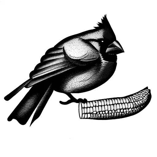Cardinal With Corn Cob In Mouth