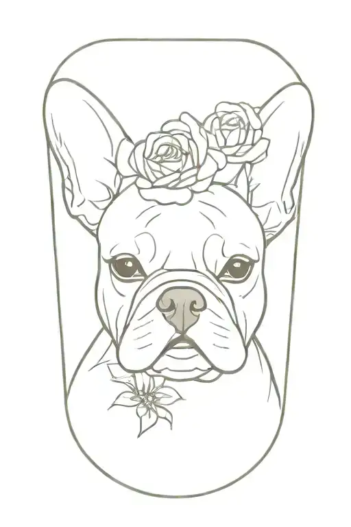 French Bulldog Head Flower In A Bouquet Wrapped Loosely