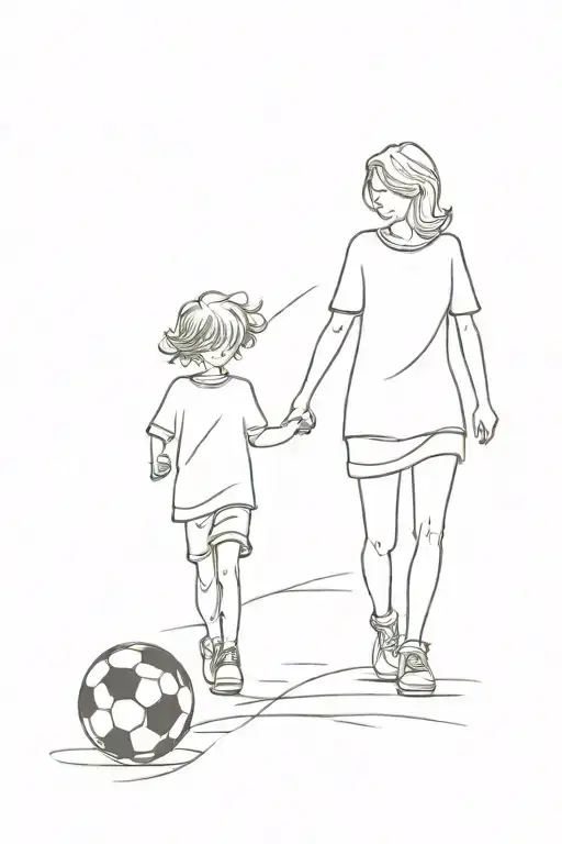 Mother And Son Walking With A Soccer Ball
