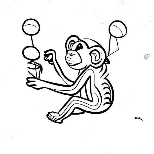 Monkey Playing A Piano Holding A Balloon