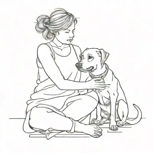 Girl Sits And Hugs A Dog From The Front