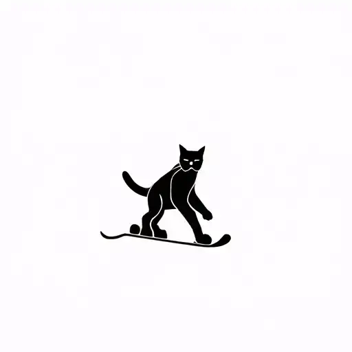 Black Cat On Snowboard