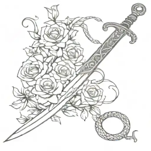 Roman Sword Wrapped In Flowers And Snakes With Stars