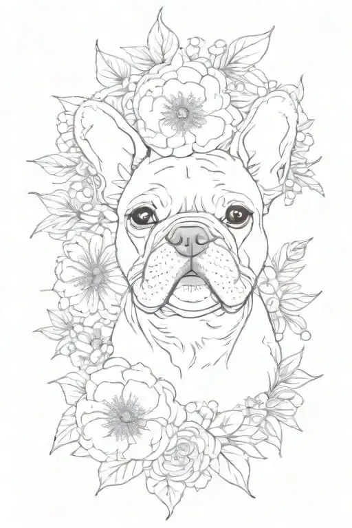 French Bulldog Face Flower In A Bouquet Wrapped Loosely