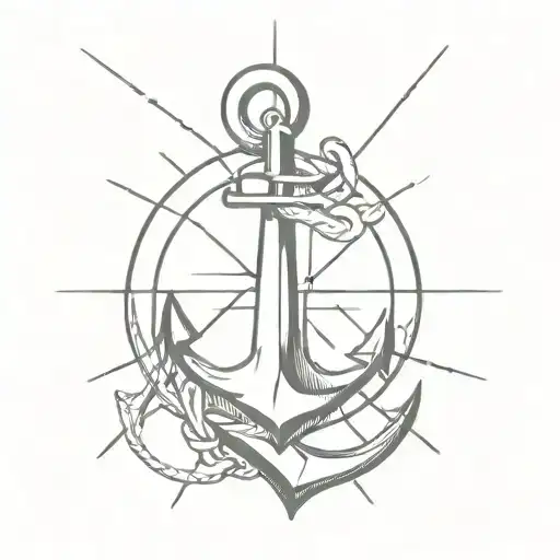 Anchor In Front Of Compass Rose