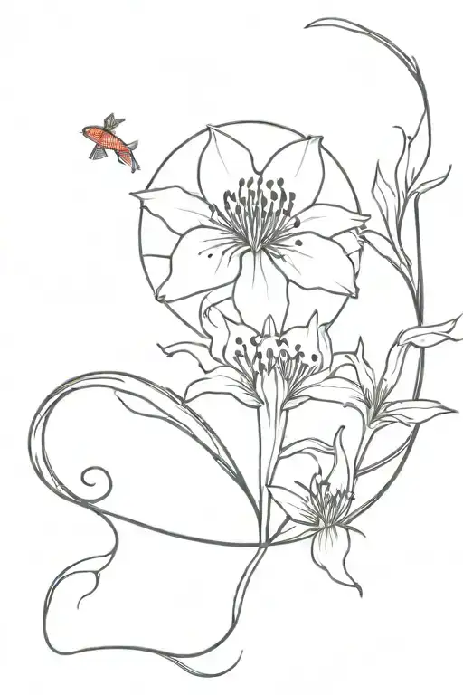 Red Spider Lily With Koi Fish Yin Yang