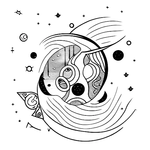 Moon In Front With Pisces Constellation Behind