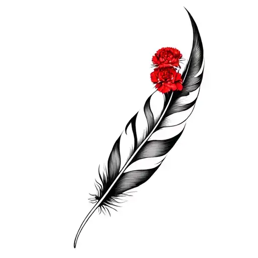 Feather And Red Carnations