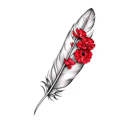 Feather And Red Carnations