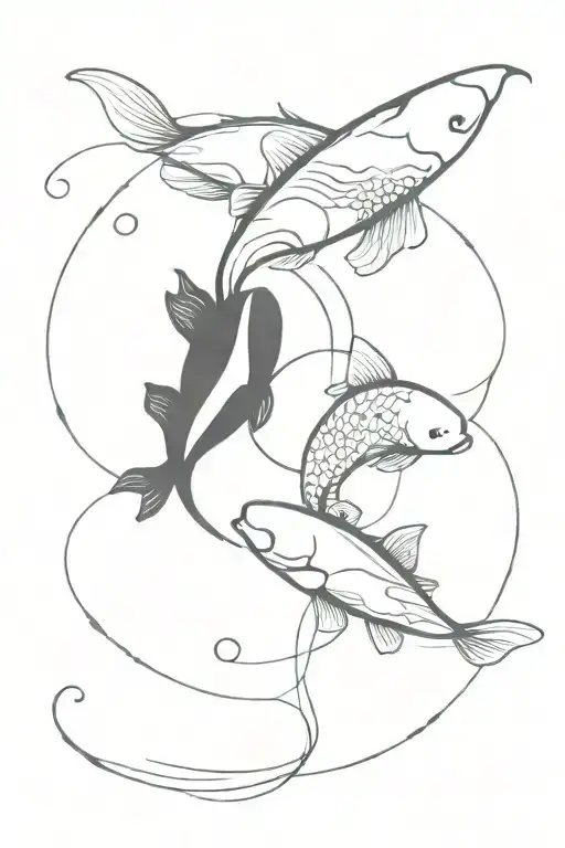 Abstract Red Smoke And Yin Yang Koi Fishes In The Center