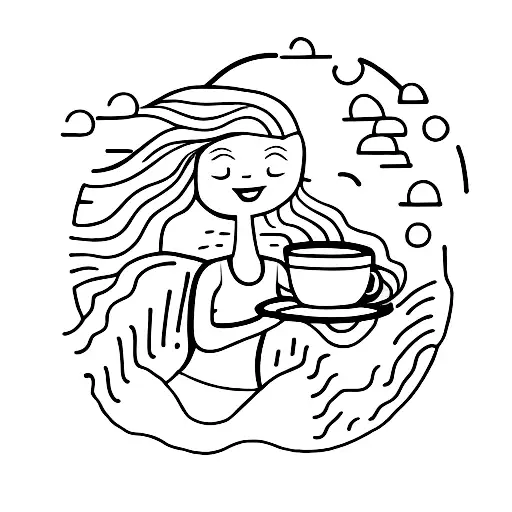 Girl Surfing And Holding A Mug Of Coffee