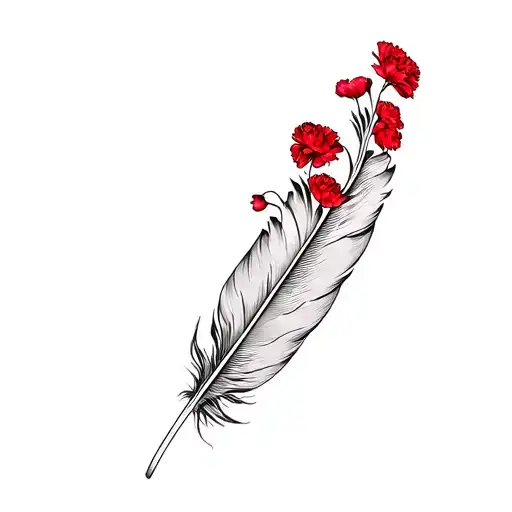 Feather And Red Carnations
