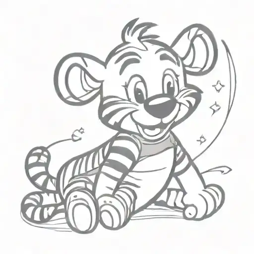 Fine Line Tattoo Mixing Tigger From Winnie The Pooh And Tinker Bell