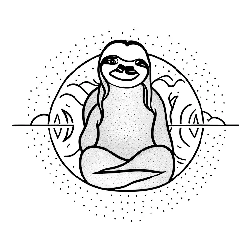 A Sloth Meditating On A Rock In The Middle Of A Serene Mountain Lake