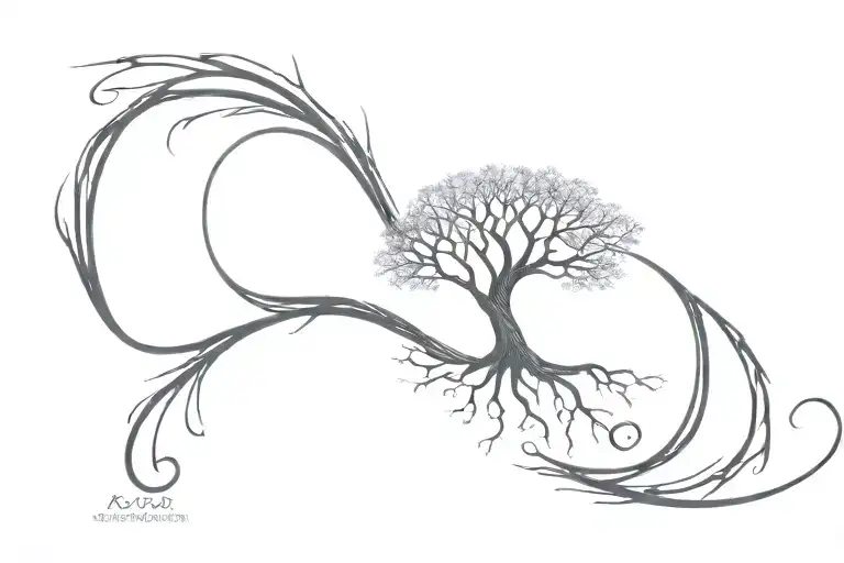 Small Tattoo Of A Tree From A Branch Of Which An Infinity Sign Appears