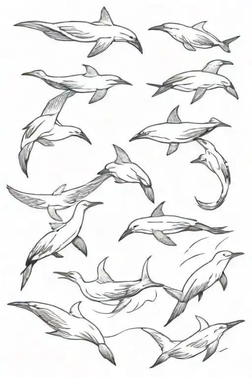 Gannets Diving Into The Water And Dolphins With A Fish In Their Mouth