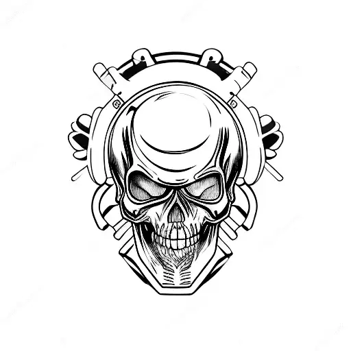 Battle Scared Helmet With Skull In It