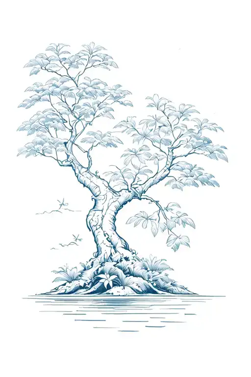 Outlines Of Koh Jum With Banyan Tree Integrated In The North And Frangipani Somewhere