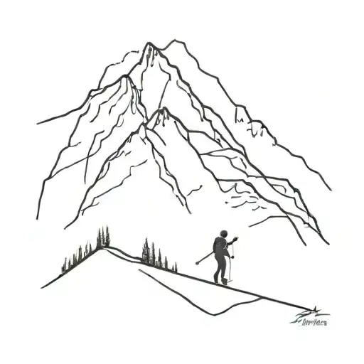 Mountain With Hiker Left Side And Skier Right Side
