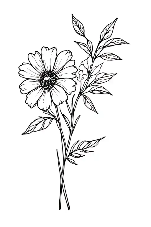 May October Birth Flower Bouquet Fine Line