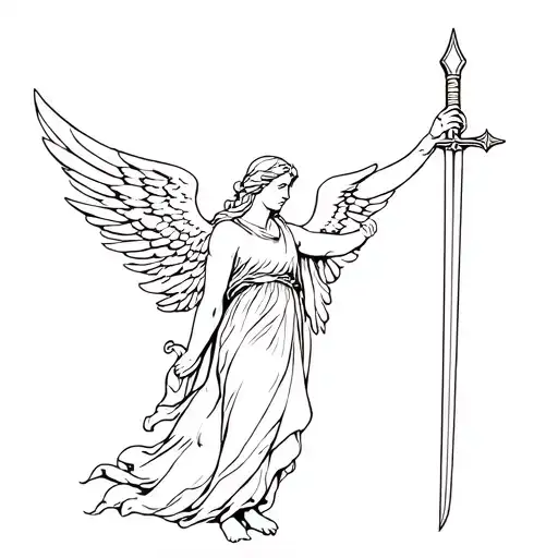 Guardian Angel With Wings Spread Holding A Sword