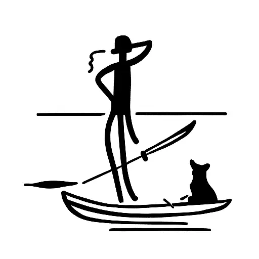 Man And Pet Dog On Canoe Boat