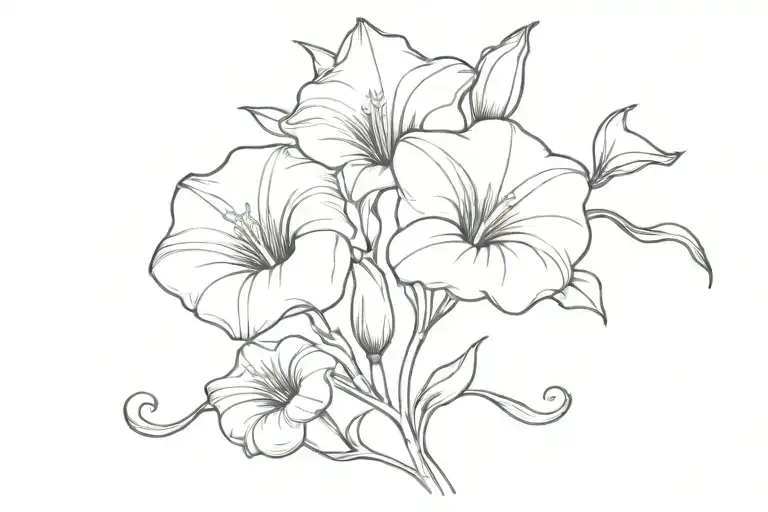 Gladious Flower And Morning Glory Flower Intertwined Stem Saying Daughter Line Art