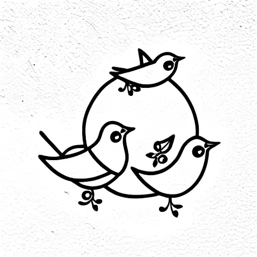 Father Bird And 3 Baby Birds