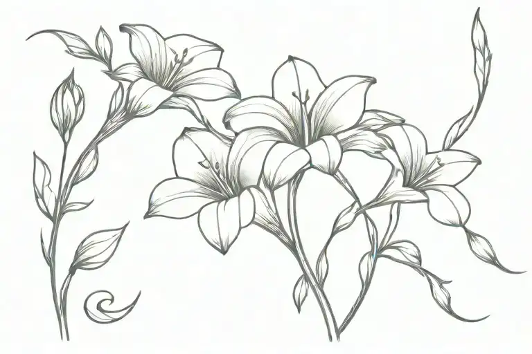 Gladious Flower And Morning Glory Flower Intertwined Stem Line Art