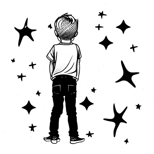 Little Kid Standing Looking Up At The Stars