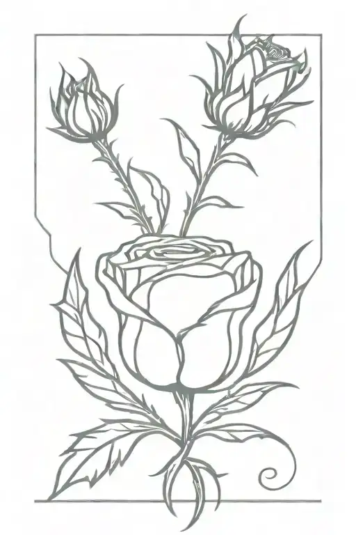 Scottish Thistle Intertwined With Single Rose And Lavendar