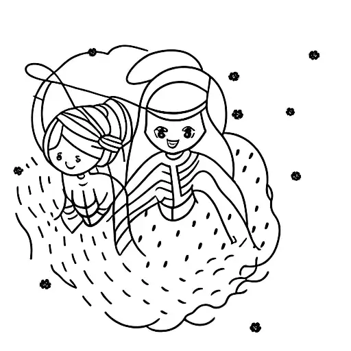 A Minimalist Tattoo Design Featuring Two Daughters Playing In A Nature Scene