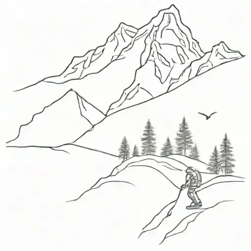 Mountain With Hiker And Skier