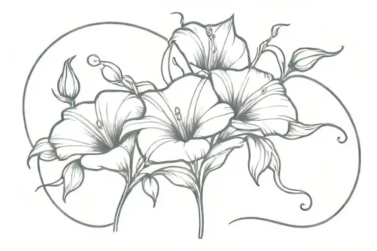 Gladious Flower And Morning Glory Flower Intertwined Stem Saying Daughter Line Art
