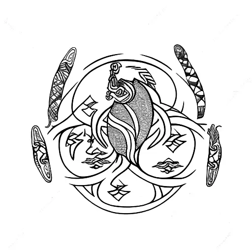 Pisces Symbol With The Ankh Symbol Tattoo Black Ink